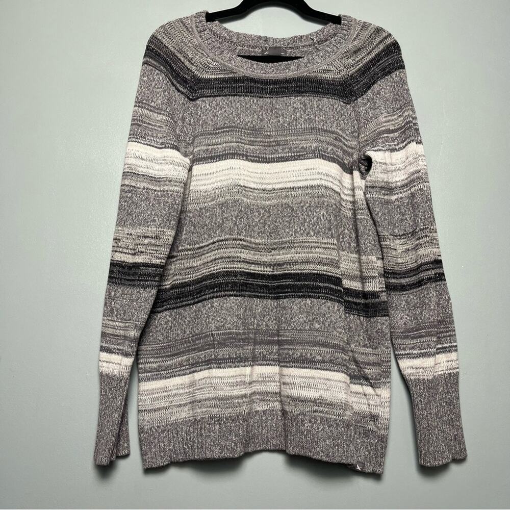 Eddie Bauer Fisherman Sweater Gray Stripe Scoop Neck Cotton Women's Size XL